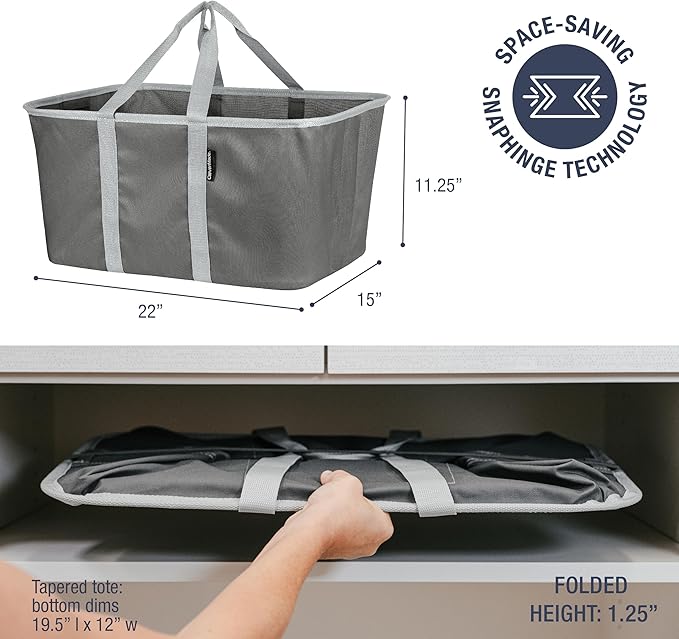 CleverMade Collapsible Laundry Tote - Charcoal Gray 2-Pack 50L - Foldable Storage Organization Container for Clothes Laundry Room Storage Solution