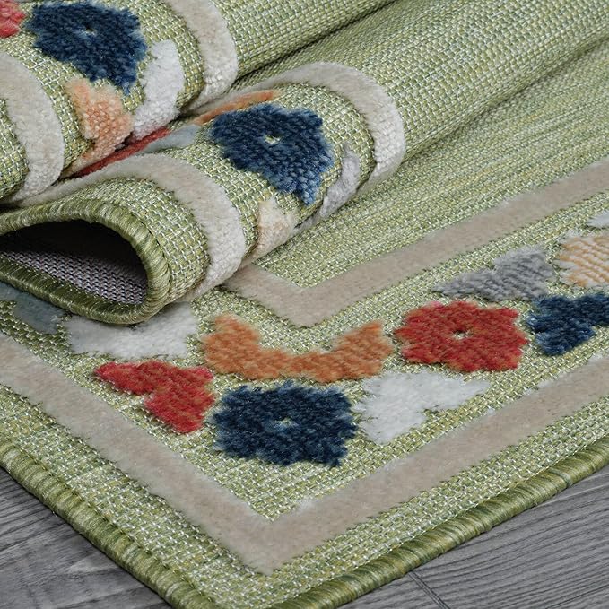 Beverly Rug Outdoor Rug 8x10 Modern Bordered Area Rugs for Indoor and Outdoor Patio Easy to Clean Non Shedding Living Room Porch Garden Washable Outside Carpet (8 x 10 Green)