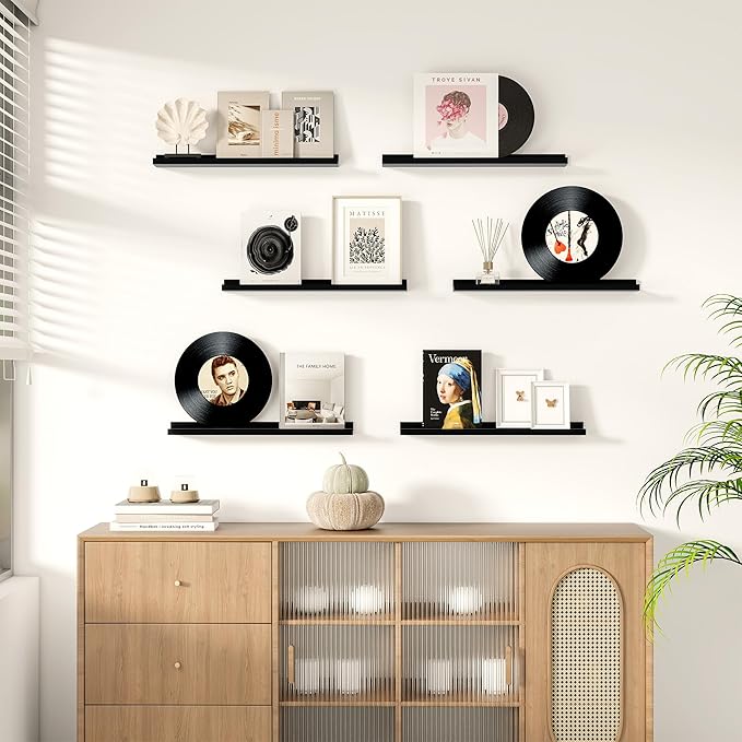Picture Ledge Shelf for Wall, Floating Shelves Set of 4, 24 Inch Long Nursery Book Shelves for Toys Storage, Kids Bookshelf Wall Mounted for Books Photo Frames, Black
