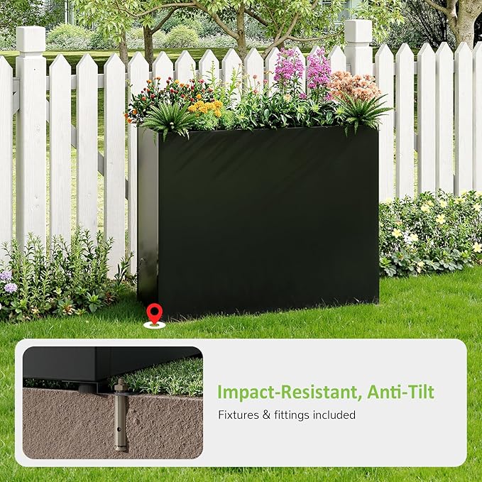 Planter Box Outdoor 38"W x 10.2"D x 30"H- Tall Rectangular Planters for Outdoor Patio/Porch, All-Weather with Anti-dumping Kit, Durable Galvanized Steel, Modern Design for Plants, Flower,Garden