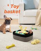KALLAX Small Woven Basket, 13.5 x 9.5 x 5 Inches, Storage Basket for Organizing, Cute Small Rope Shelf Closet Cube Storage Bins Baskets for Shelves, Dog Toy Gift Baskets Empty, 3 Pack Black & Brown