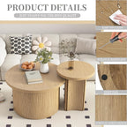 Set of 2 Nesting Coffee Tables Farmhouse,Round Coffee Table Living Room,Wood Finish Coffee Table Set, Small Coffee Tables, Sofa Side Living Room Bedroom Coffee Side Table (Large Size - Set)