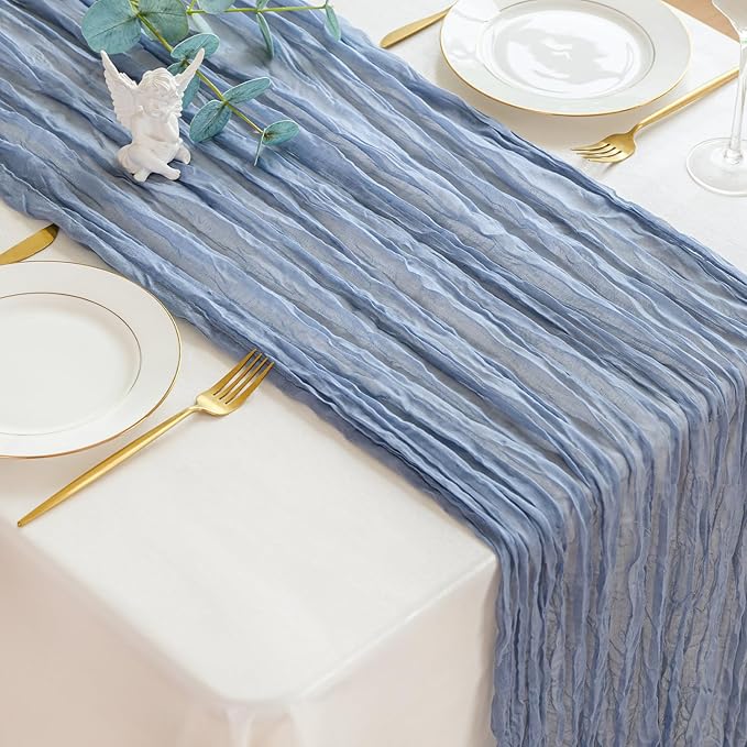 Sioloc 1 Pack Dusty Blue Cheesecloth Table Runner Fall Autumn Decor for Home 10ft Table Cloth for Tea Wedding Birthday Party Baby Bridal Shower Halloween Thanksgiving