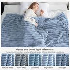 Cozy Bliss Faux Fur Throw Blanket for Couch, Cozy Warm Plush Striped Blanket for Sofa Bedroom Living Room,50 * 60 Inches Light Blue