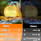 Garden Solar Ball Lights Outdoor Waterproof, 50 LED Cracked Glass Globe Solar Power Ground Lights for Path Yard Patio Lawn, Christmas Decoration Landscape Warm White(2 Pack 4.7'')