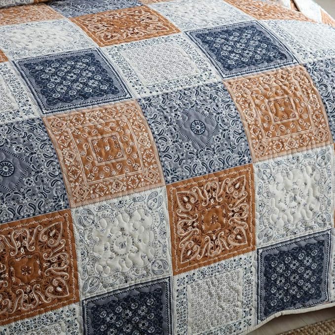 NEWLAKE Quilt Bedspread Sets-Color Block Pattern Reversible Coverlet Set,Queen Size