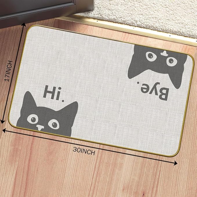 Mingnei Hi Bye Cat Welcome Doormat Door Mat for Home Kitchen Entrance,Cat Door Mat,Funny Black Lover Floor Mats for House Front Indoor Inside Outdoor Outside Entryway Rug 30x17 Welcome Mat (Color-2)