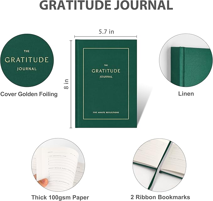 And Per Se Gratitude Journal – Five Minutes a Day to Cultivate Mindfulness, Happiness, Positive Vibes, Affirmations & Self-Reflection – Undated Daily Gratitude Journal for Women & Men (Forest Green)
