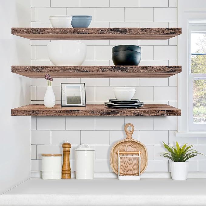 Sorbus Floating Shelves for Wall - 48 Inch Long Bathroom Shelves, Wall Decor for Bedroom, Kitchen, Living Room & Book Storage - Mounted Floating Shelf with Invisible Brackets (Mahogany, 3 Pack)