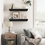 16"x6.8"x1.6" Slanted Floating Wall Shelves 2-Pack - Rustic Black Finish, Heavy-Duty Solid Wood Design with Hidden Brackets - Perfect for Living Room, Kitchen, Bathroom, or Office
