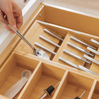 Premium Silverware and Utensil Drawer Organizers – Slanted 3-Compartment and 5-Compartment Design, Labeled Slots, Non-Slip Feet, 100% Sustainable Bamboo, 2 Pack