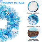 24 Inch Coastal Seashell Large Wreath with Natural Starfish & Scallops Shell, Blue Beach Style Front Door Wreath with for Spring Summer, Farmhouse Rustic Indoor Outdoor Home Wall Wedding Decor