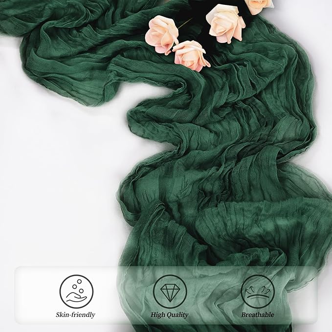 Emerald Green 20 Pack Cheesecloth Table Runner 10FT Boho Fabric Rustic Cheese Cloth Table Runner for Wedding 20 x 120 Inch Long Bridal Shower Baby Shower Gauze Sheer Birthday Party Table Decorations