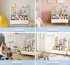 Kids Bookshelf and Toy Storage, 4-Cubby Toy Storage Organizer with Bookcase, Wood Kid Storage Cubby, 24"L x 14"D x 28"H Montessori Toy Shelf, Toddler Book Shelf for Kids Room Nursery Playroom
