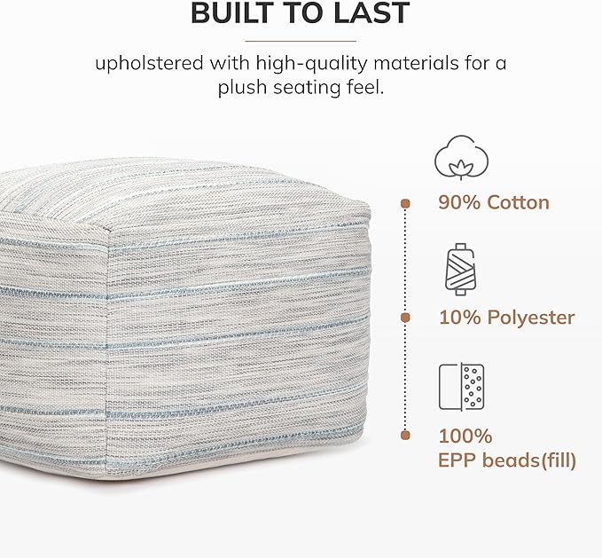 Anji Mountain 22"x22"x16" Handmade & Handcrafted Ottoman Pouf Comfortable Pouf Ottoman Foot Rest & Home Décor Accent for Living Room, Bedroom, Nursery, Kids Room, Patio