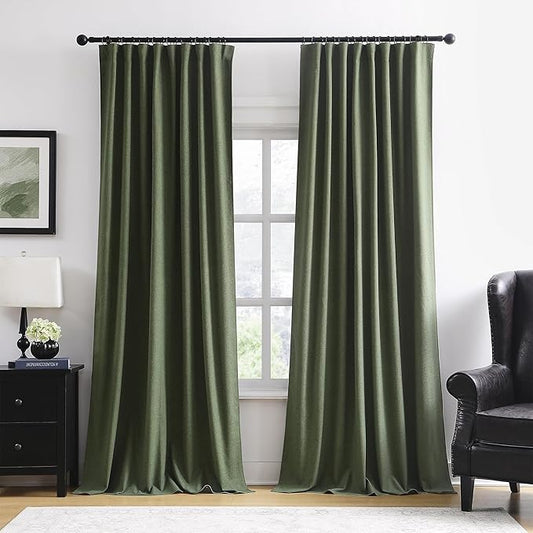 RAIN CITY 2 PCs Long Blackout Curtains 120 Inch Long 10ft, Back Tab Pleated Look Track System Drapes with Hooks, Modern Blackout Winodw Curtains for Ceiling Living Room Patio 50x120-Loden/Olive Green