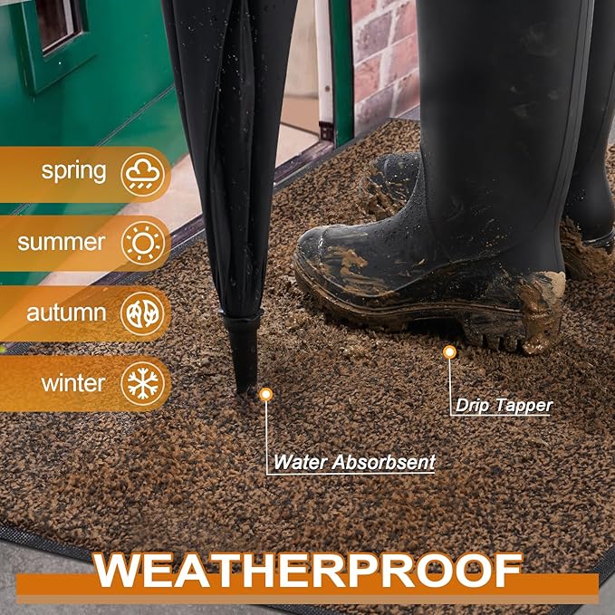 Mibao Front Door Mat, Dirt Trapper Welcome Mat for Outdoor Indoor, Non-Slip Waterproof Doormat, Durable Machine Washable Low Profile Entry Rug for Back Door Outside Patio Porch, 72" x 48", Brown