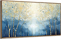 amatop Large Framed Abstract Canvas Wall Art Navy Blue Art Print Modern Nature Tree of Life Artwork Birch Contemporary Landscape Picture for Office Living Room Bedroom Hallway Home Decor 48x24 Inch