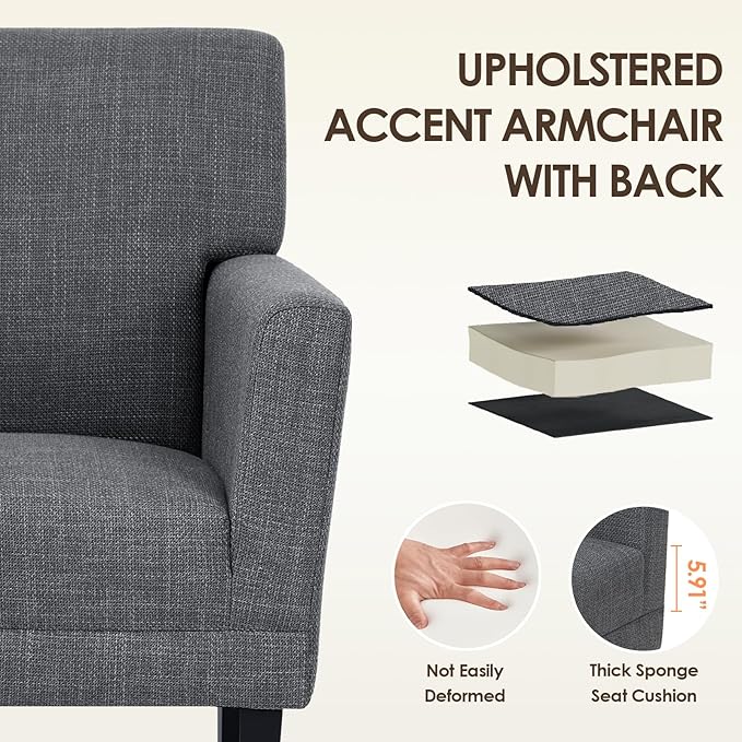 COLAMY Accent Chair Set of 2 for Living Room, Modern Upholstered Fabric Accent Armchair with Back, Soft Single Sofa Chair with Arms for Bedroom/Office/Reception Room, Dark Grey