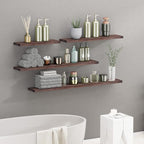 SAUMONIERES Floating Shelves 8 Inch Deep Solid Wood Wide Wall Shelf Set of 2 Wall Mounted for Bedroom Bathroom Living Room Kitchen, 24 Inch Walnut
