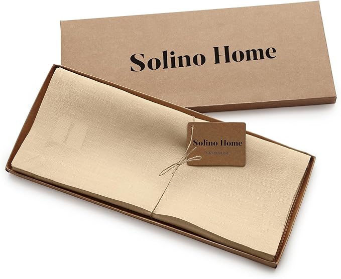 Solino Home Linen Beige Table Runner 60 Inches - 100% Pure Linen Small Table Runner 14 x 60 Inch Ideal for Dresser and Coffee Tables - Fall, Autumn, Thanksgiving - Fete
