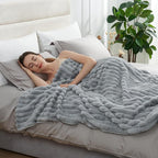 Amélie Home Faux Fur Throw Blanket for Couch, Cozy Fuzzy Fluffy Fur Luxurious Soft Striped Plush Gift Blankets for Family Sofa Chair Bed Living Room Bedroom, 60"x80", Light Grey