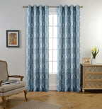Miuco Moroccan Embroidered Semi Sheer Curtains Faux Linen Grommet Curtain Set for Bedroom 52 x 95 Inch, Dusty Blue