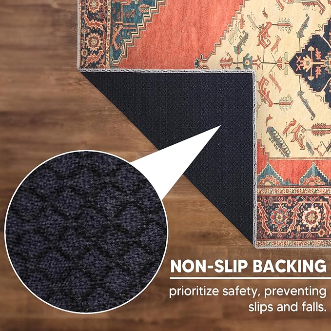 Keen Home Design 6x9 Rug - Machine Washable Area Rug with Non-Slip Backing, Ideal for Living Room, Dining Room, Bedroom - Vintage, Easy Clean, Durable, Low Pile Rug - (6' x 9')