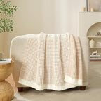 Snuggle Sac Cream Waffle Throw Blanket for Couch Bed Sofa 50x60 inches, Reversible Beige Blanket Microfiber Fluffy Fuzzy Cozy Knit Soft Throws for Women Mothers Birthday Gifts