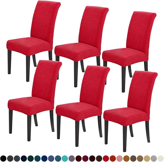 Joccun Chair Covers for Dining Room Set of 6, Dining Chair Slipcovers Stretch Dining Room Chair Covers Seat Protector,Washable Parsons Chair Cover for Home,Hotel,Banquet(Ruby,6 Pack)
