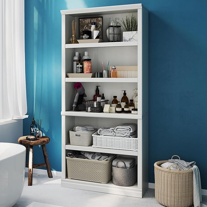 70-Inch Tall White Bookcase, 5 Tiers Shelves Open Storage Bookshelf, 33 in Wide Anti Tipping Indoor Furniture, Book Cases for Home Library Office Bedroom School