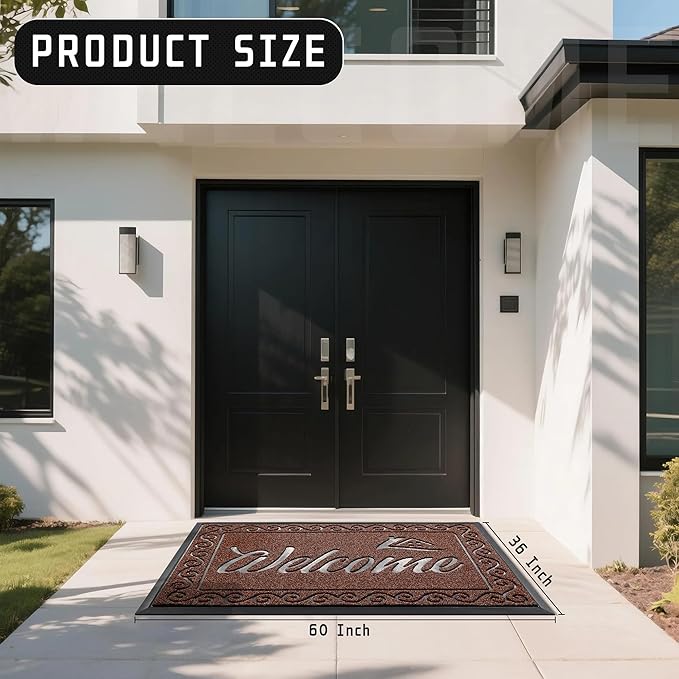 Yimobra Welcome Mat, Heavy Duty Sturdy Door Mats for Home Entrance Outdoor Indoor, Front Doormat for Outside Patio Floor Entry Porch Garage Office, Waterproof, Low Profile, 60 x 36, Maroon
