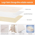 Linen Folding Storage Bins, 3 Pack Large Storage Baskets, Washable, Clothing Storage Bins with Handle, Closet Organizer for Storage Sweater,Sheets (Beige, 16"x9½"x6¾")