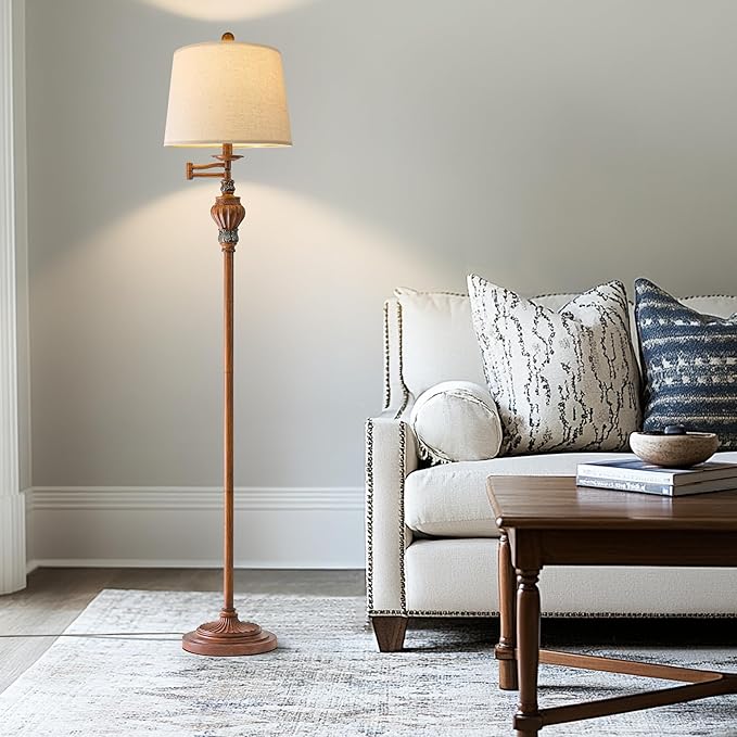 61" Vintage Floor Lamp with 350° Adjustable Swing Arm, Standing Lamp for Bedroom Living Room Bedside Tall lamp Nightstand Retro Farmhouse Mid Century Lamp Light Home Décor Office Gifts