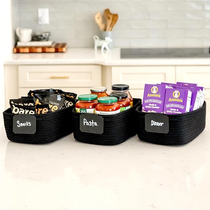 NaturalCozy 11.8"x8"x4.5” Rectangle Storage Baskets for Shelves 3 Pack | Cotton Rope Woven Small Baskets for Organizing | Small Storage Bins for Nursery, Bathroom, Closet, Shelf, Decorative, Gift