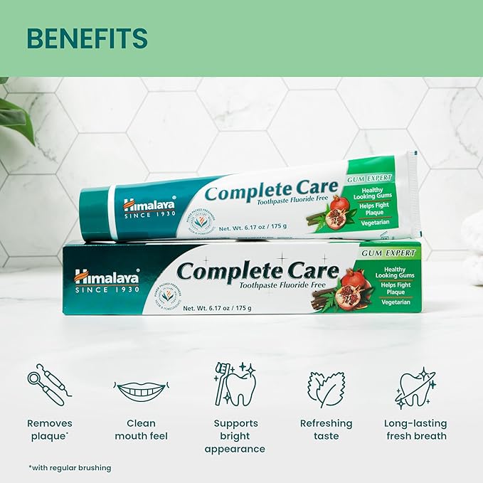 Himalaya Complete Care Toothpaste, Fluoride Free to Reduce Plaque and Brighten Teeth, 6.17 Oz