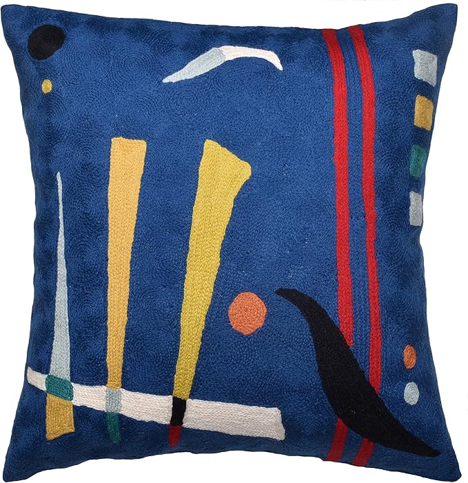 Kandinsky Abstract Pillow Cover - Blue | Modern Throw Pillows | Contemporary Chair Pillow | Modern Farmhouse Pillows | Modern Couch Pillow | Needlepoint Accent Cushion | Size 18x18