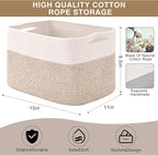 Storage Baskets for Organizing, Woven Cotton Rope Basket for Storage Books, Baby Organizing Baskets, Toy Storage Basket, 15"x11"x9.5", 3 Packs, Off White & Brown