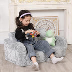 Kids Extra Wide Glow in The Dark Chairs for Toddler, 2-in-1 Toddler Soft Sherpa Couch Fold Out, Convertible Sofa to Lounger for Girls and Boys, Dark Grey