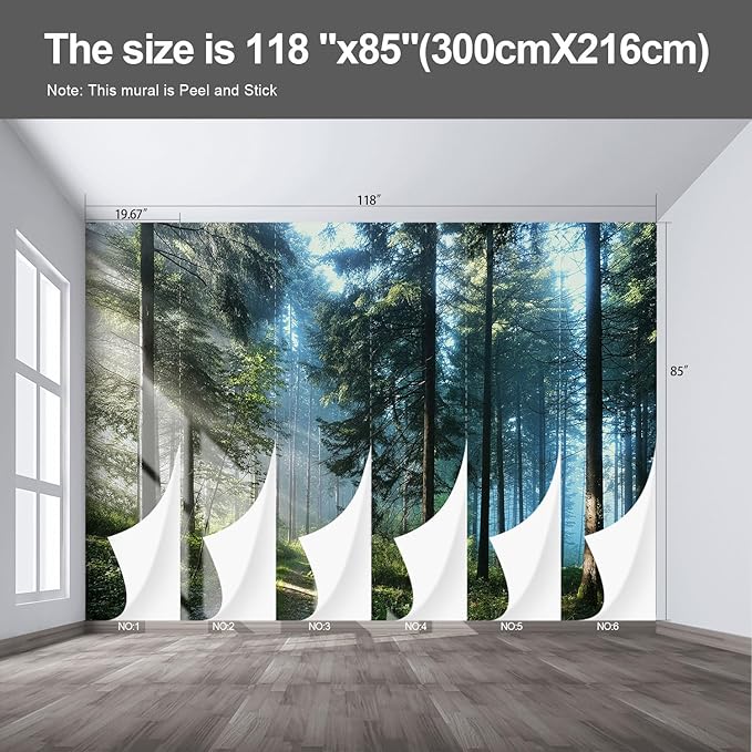 Forest Landscape Wall murals Woodland Tree Peel and Stick Wallpaper for Bedroom Living Room - 85"x118"