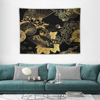 HZOHNAGO Japanese Tapestry Gold Flowers Umbrella Fan Pattern Printed Wall Tapestry Painting Wall Hanging for Bedroom Living Room Dorm 40" W x 30" H