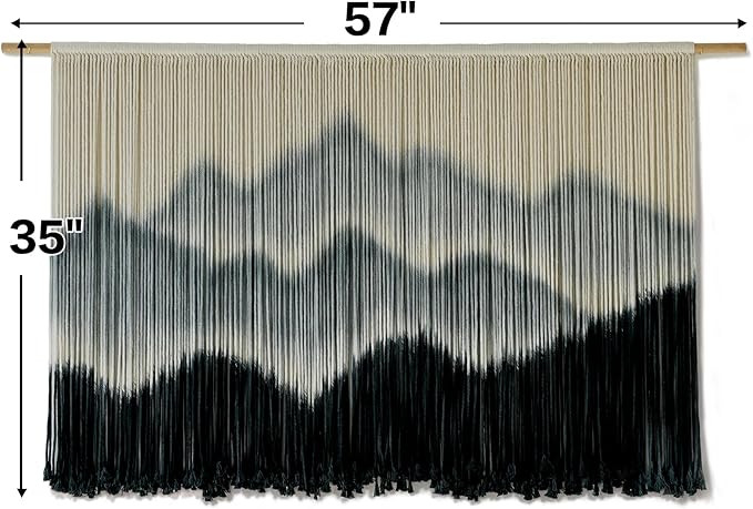 IOWER Macrame Wall Hanging Mountain Dip-Dyed Macrame Wall Decor Large Modern Fiber Art Boho Wall Decor 57" Wx35 L