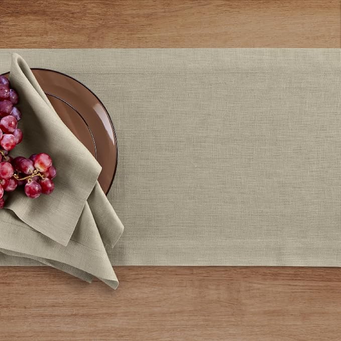 Solino Home Linen Vintage Khaki Table Runner 90 Inches Long - 100% Pure Linen 14 x 90 Inch Table Runner for Fall, Autumn, Thanksgiving - Fete