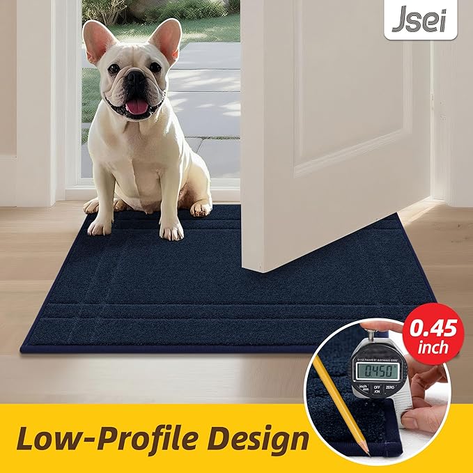 JSEI Entryway Rugs Doormat 20"x32", Non-Slip Dirt Trapper Door Mats Indoor, Washable Absorbent and Stain Resist Welcome Floor Mat for Front Door, Dog Door Mat, Muddy Wet Shoes & Paws, Navy Blue