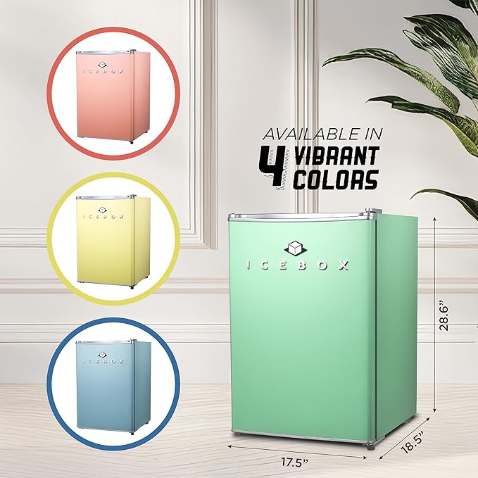 IBCR25MNT Compact, Energy Star Certified Small, Single Door Mini Fridge with Freezer Refrigerator, Large (2.5 cu ft), Mint Green