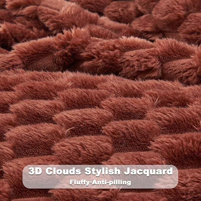 NEWCOSPLAY Super Soft Queen Blanket Coffee Premium Silky Flannel Fleece 3D Clouds Stylish Jacquard Lightweight Bed Blanket All Season Use 350GSM (Coffee, Queen(90"x90"))