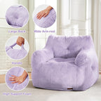 Hobestluk Bean Bag Chair for Adult Small Bean Bag Chairs with Arms Furry Beanbag Chair with Foam Filler Stuffed Bean Bag Sofa for Reading in Bedroom Living Room and Dorms (Purple)