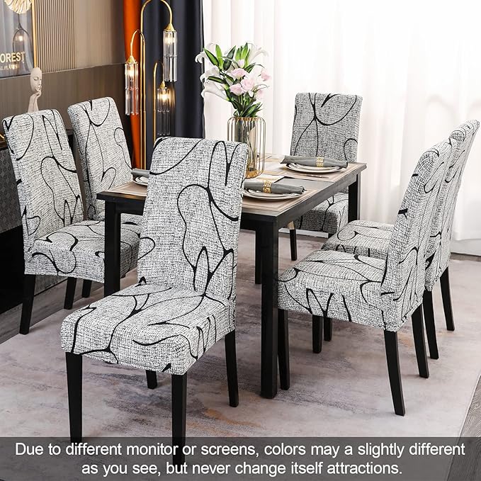 JQinHome Pattern Chair Covers for Dining Room Set of 4, High Stretch Removable Washable Parsons Chair Slipcover for Home Party Hotel Wedding Ceremony (4PCS, Lotus Gray)