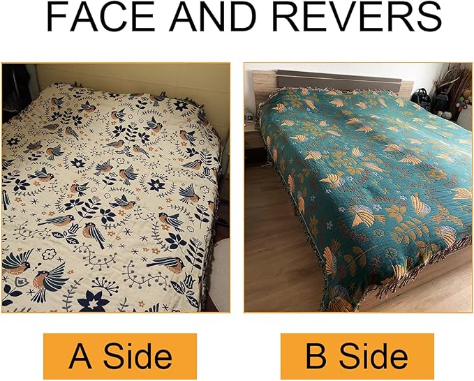 Bed Blankets Versatile Fall Throw Blanket,Boho Blanket & Organic Cotton Throw Blanket,Perfect for Beds,Couches,Chairs,& Vintage Décor,Featuring Unique Bird & Flower Patterns