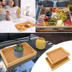 2 Pack Large Bamboo Serving Tray with Handles, 14 x 10 inch Wooden Dinner Tray, Home Kitchen Breakfast Trays for Living Room Bedroom Kitchen Dinner Table, Picnic
